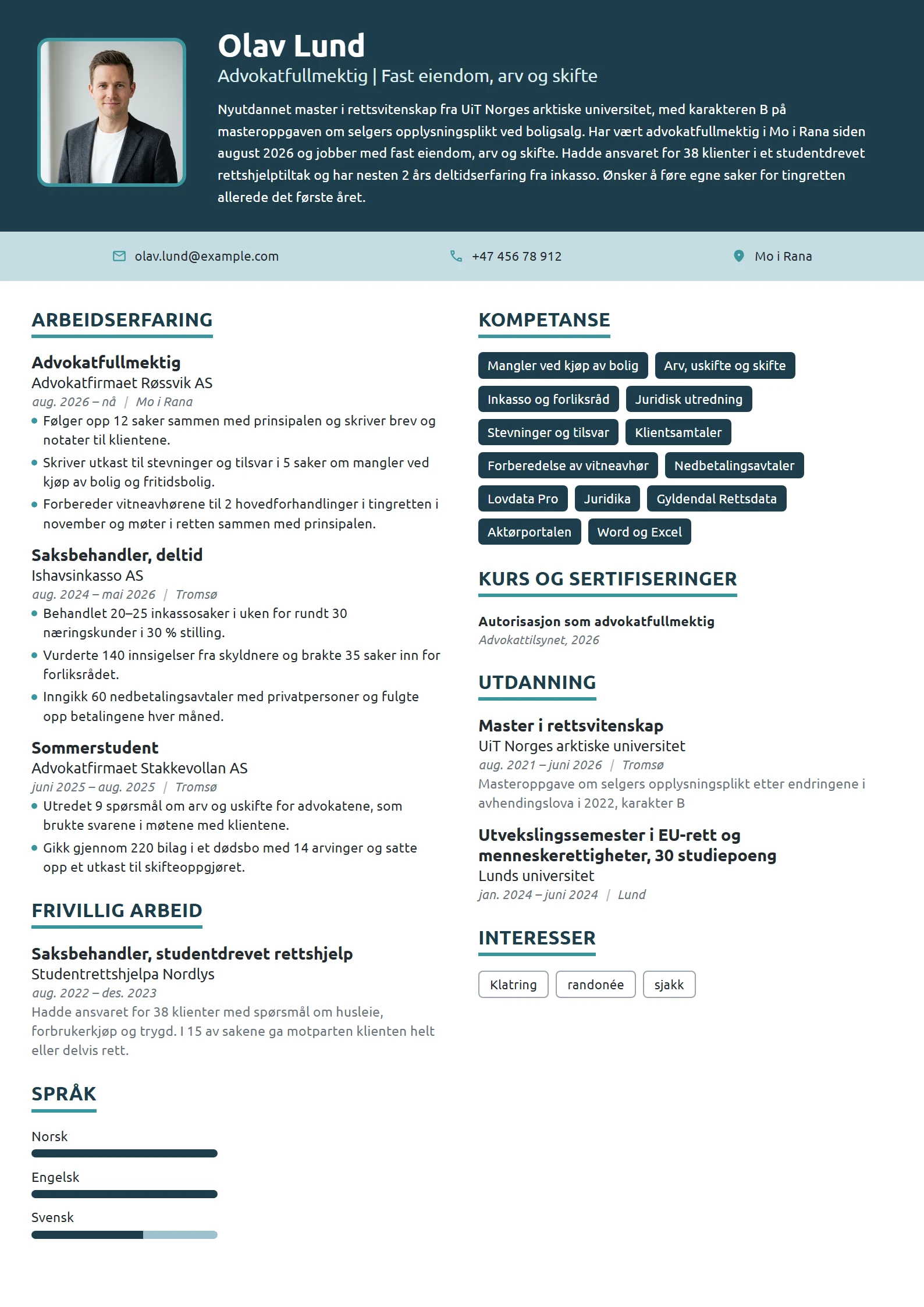 CV-eksempel for nyutdannet advokatfullmektig