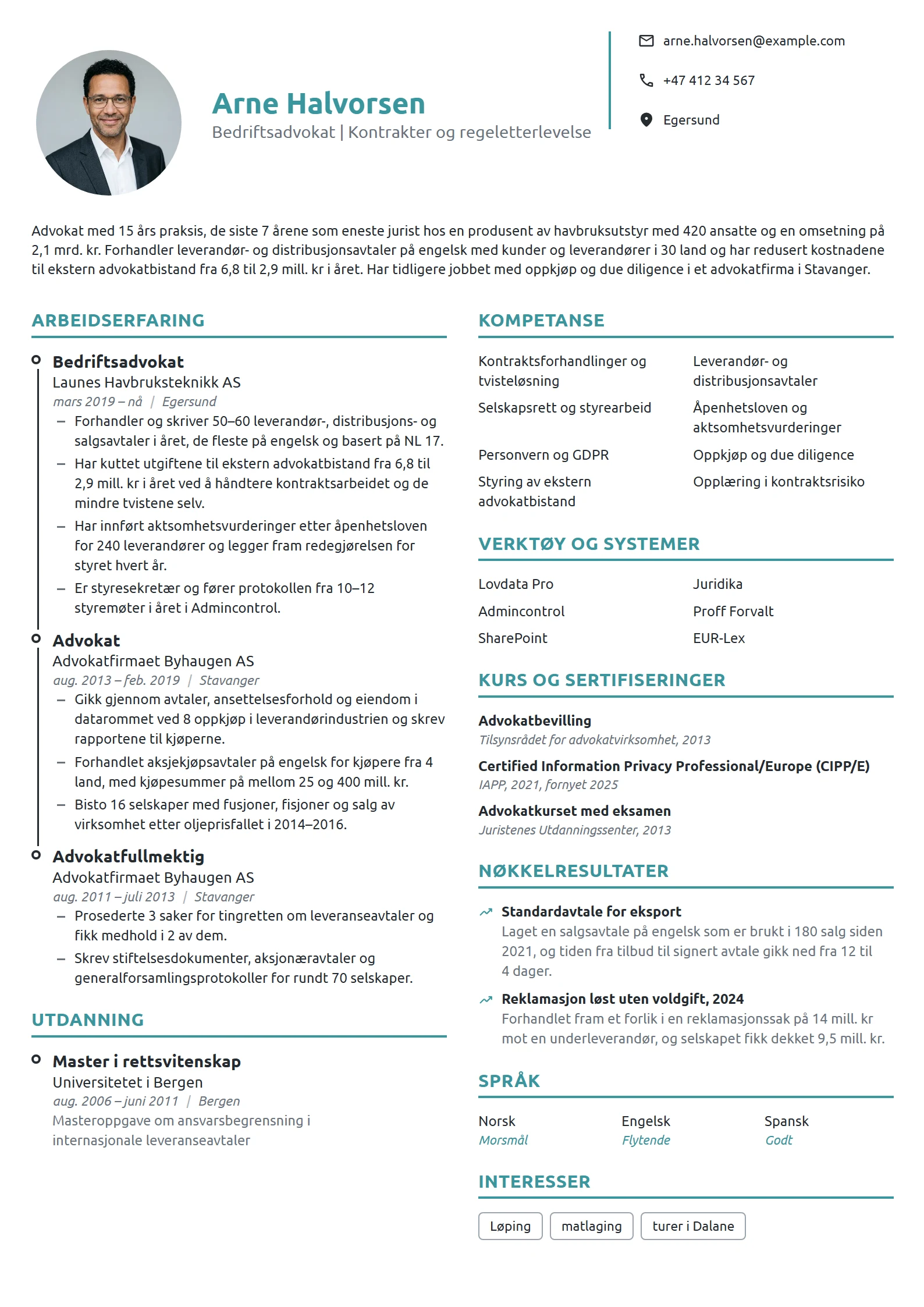 CV-eksempel for bedriftsadvokat i industrien