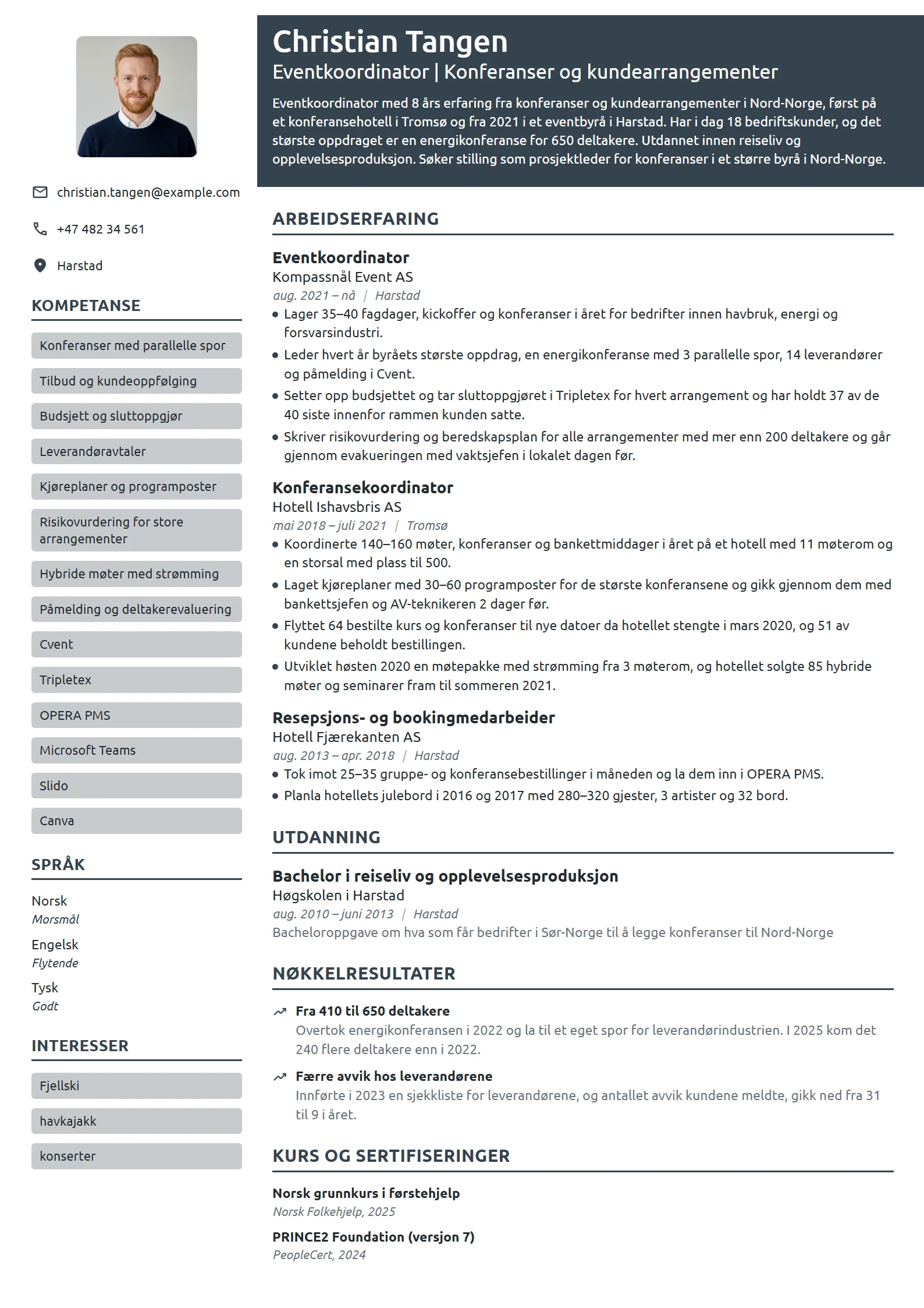 CV-eksempel for eventkoordinator, bedriftsarrangementer