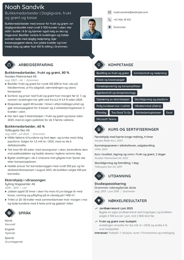 CV-eksempel for butikkmedarbeider i dagligvare