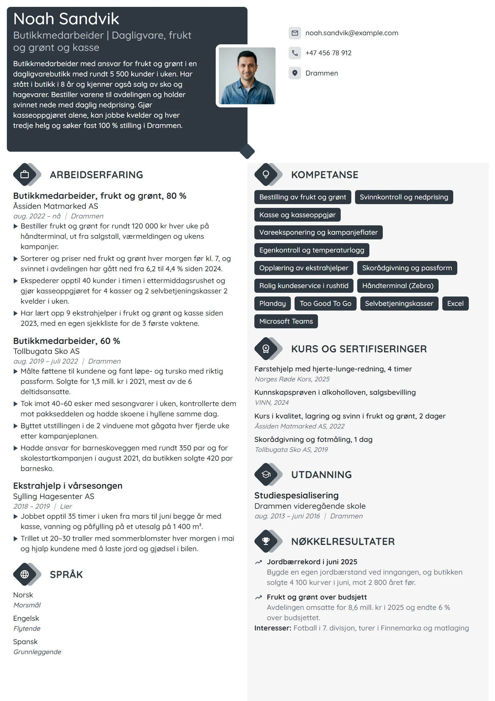CV-eksempel for butikkmedarbeider i dagligvare
