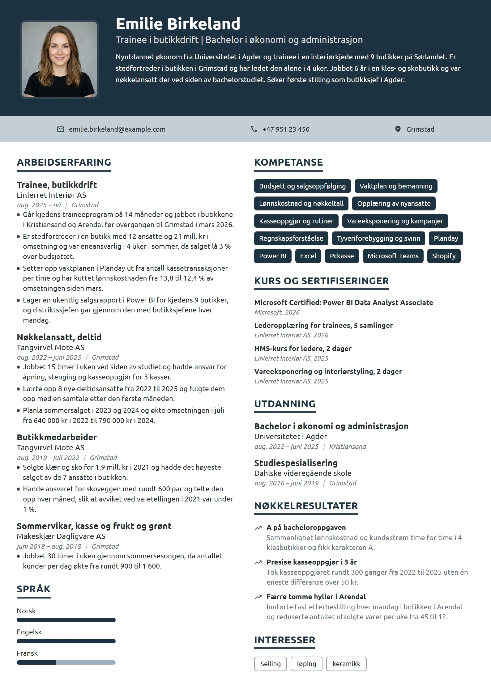 CV-eksempel for nyutdannet økonom i traineeprogram