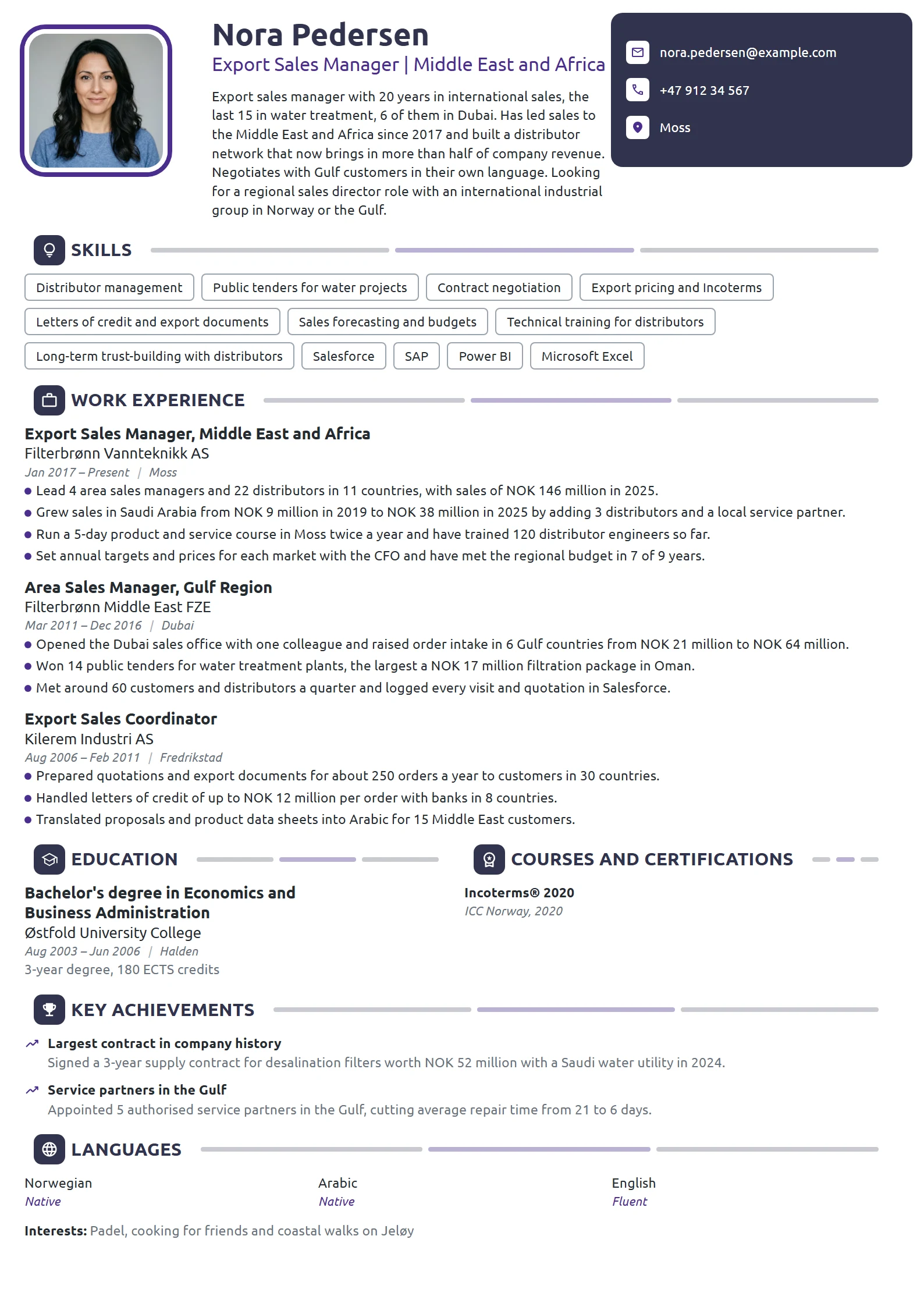 CV-eksempel for eksportsjef for Midtøsten og Afrika