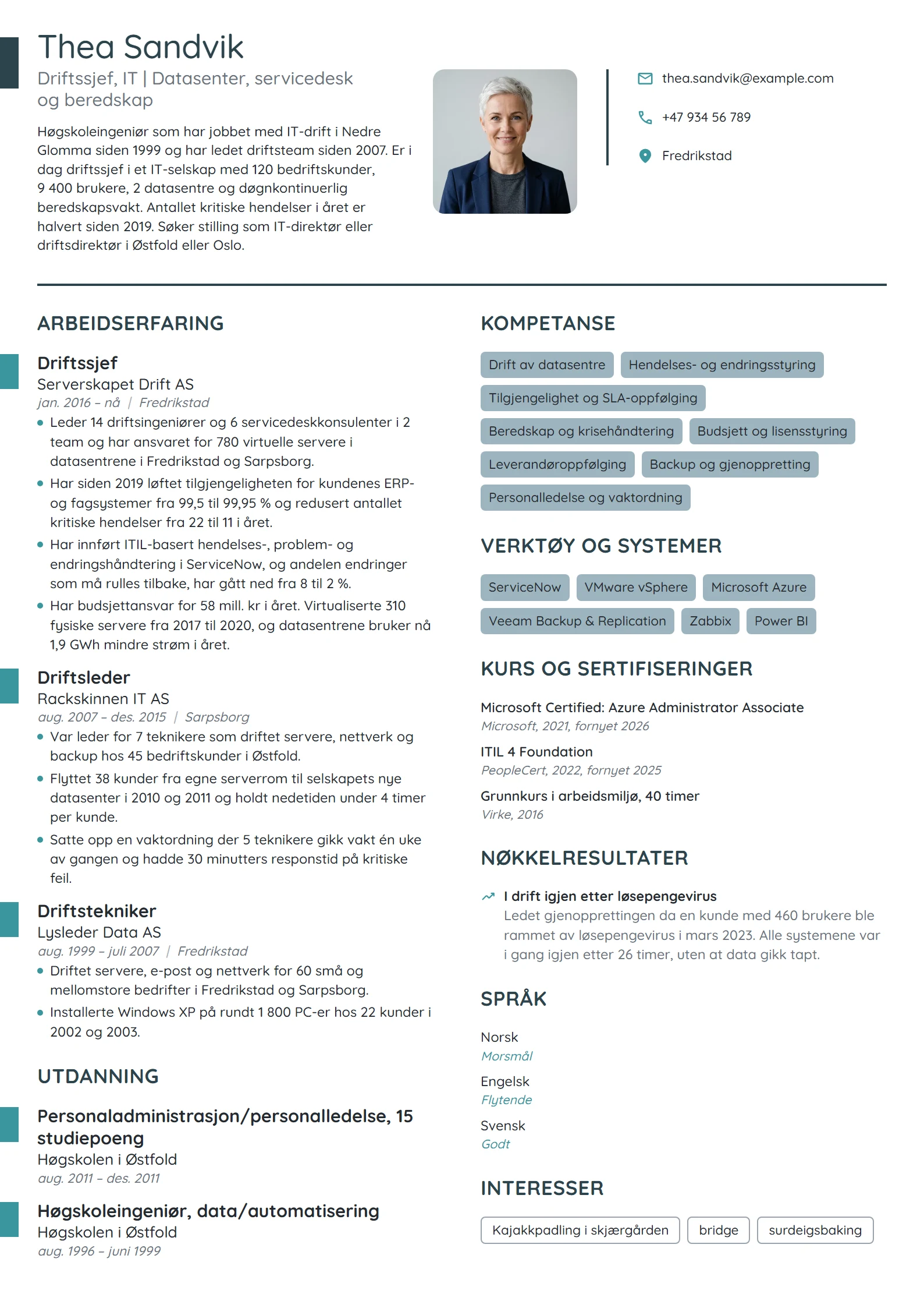 CV-eksempel for driftssjef i IT