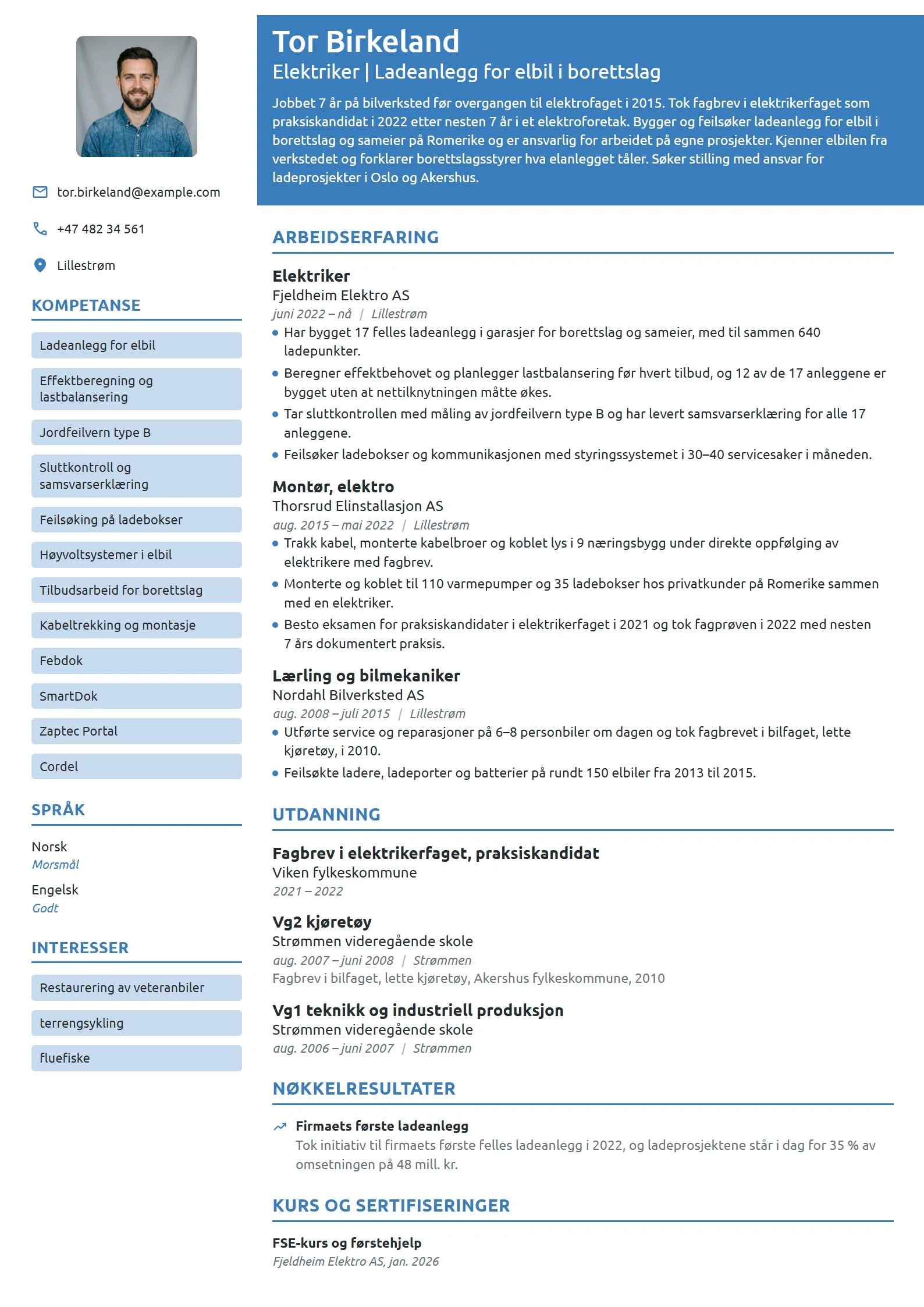 CV-eksempel for elektriker og tidligere bilmekaniker