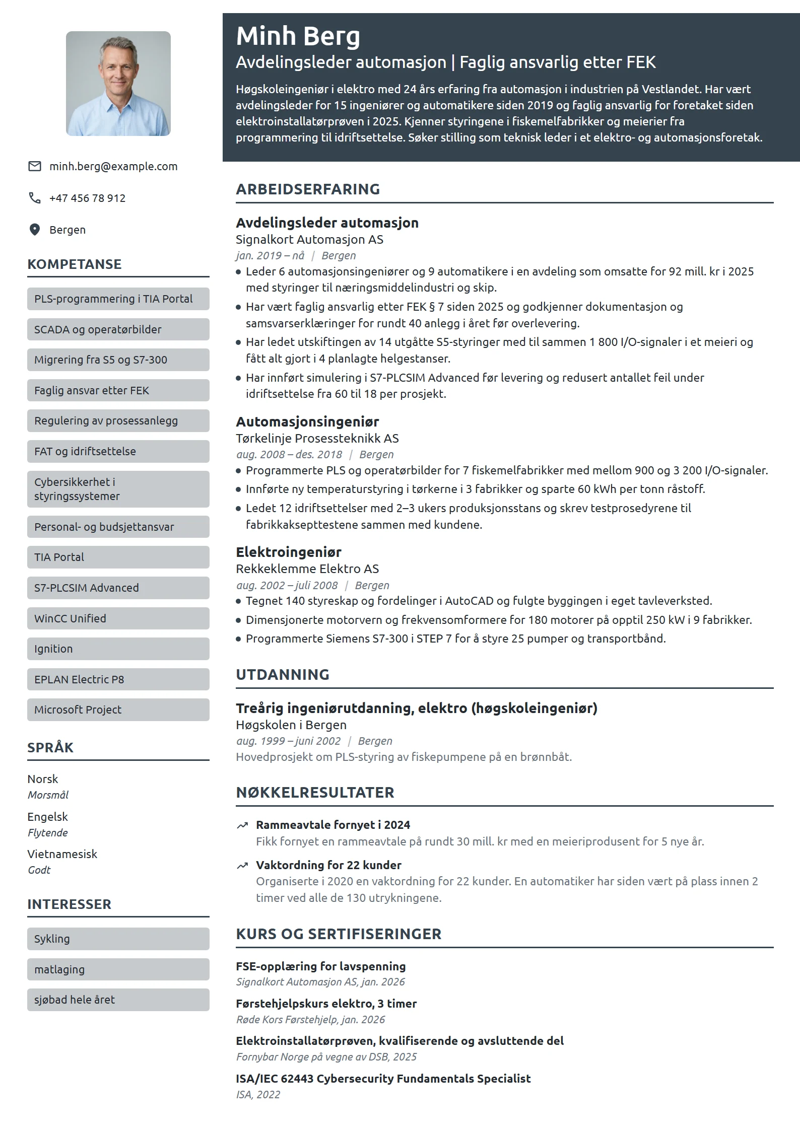 CV-eksempel for avdelingsleder automasjon