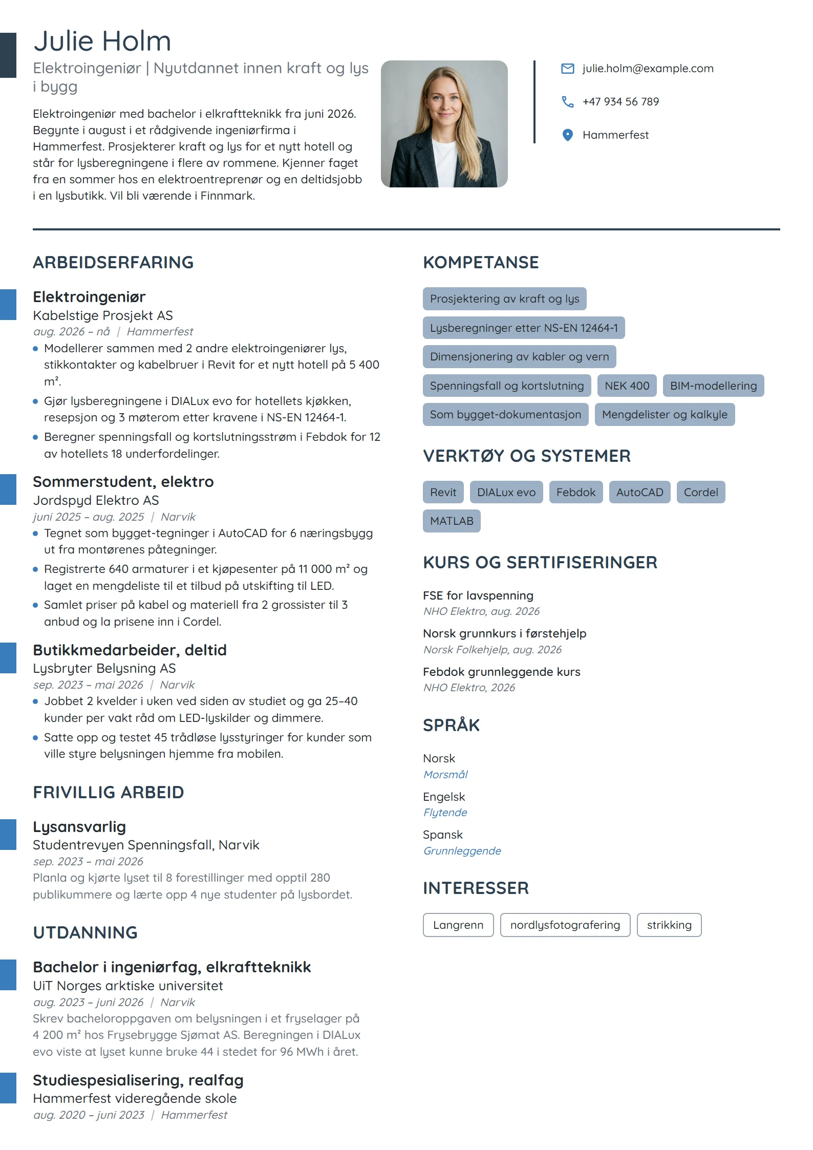 CV-eksempel for nyutdannet elektroingeniør