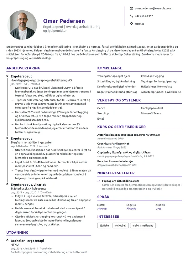 CV-eksempel for ergoterapeut i hverdagsrehabilitering