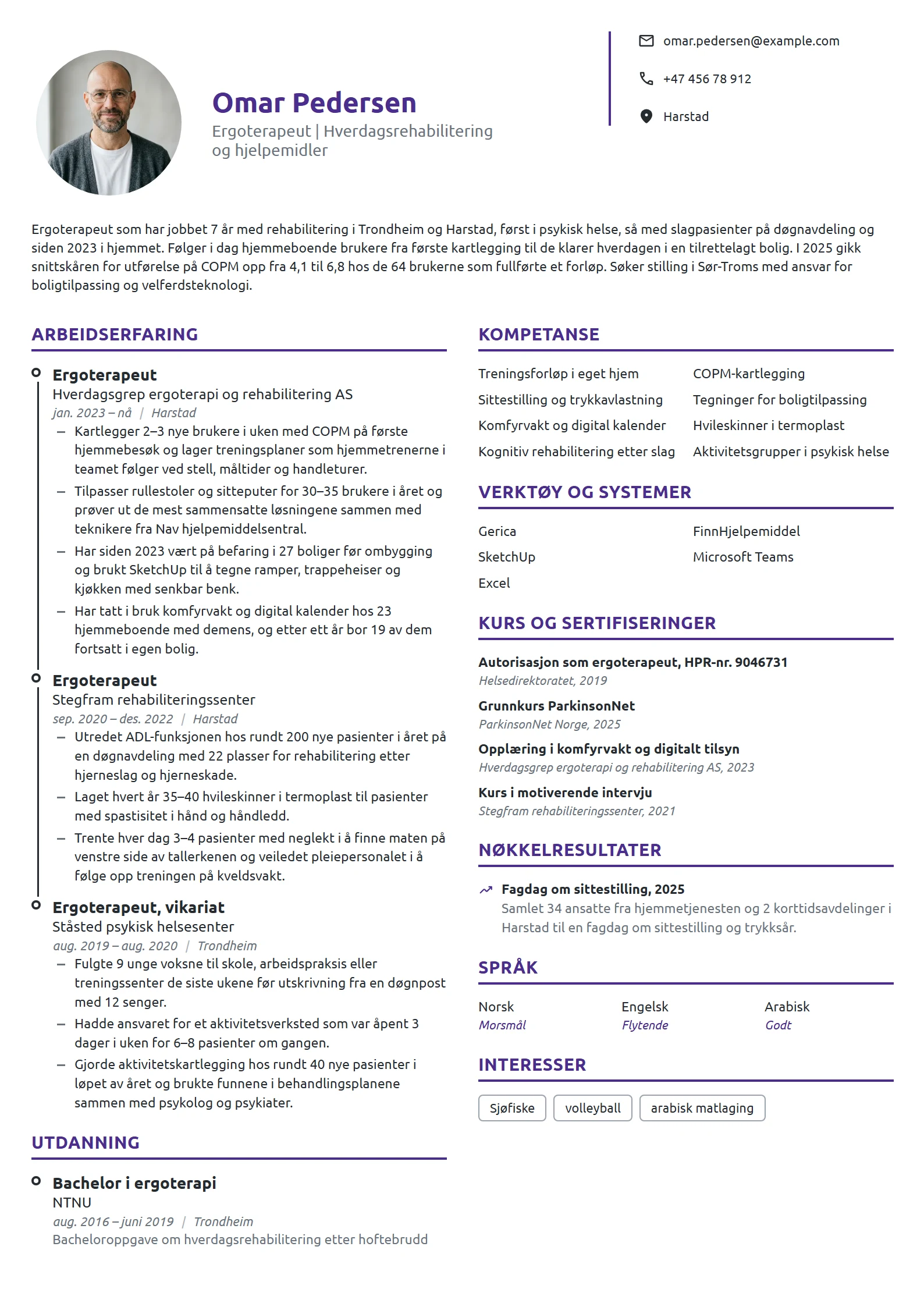 CV-eksempel for ergoterapeut i hverdagsrehabilitering