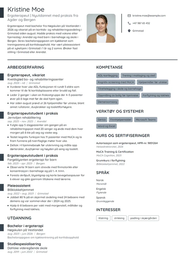 CV-eksempel for nyutdannet ergoterapeut