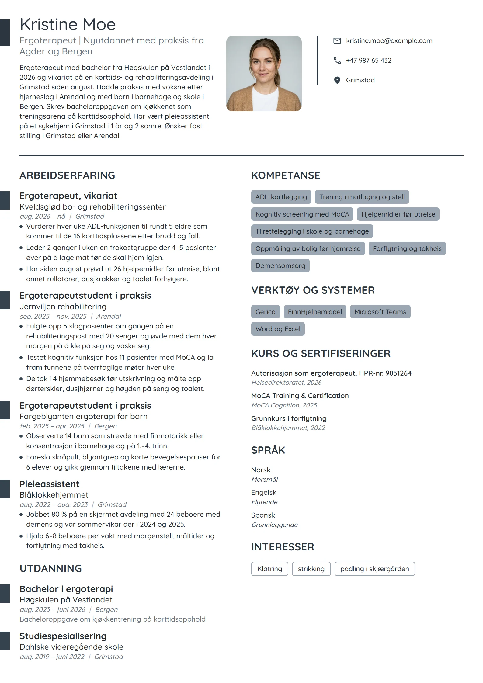 CV-eksempel for nyutdannet ergoterapeut
