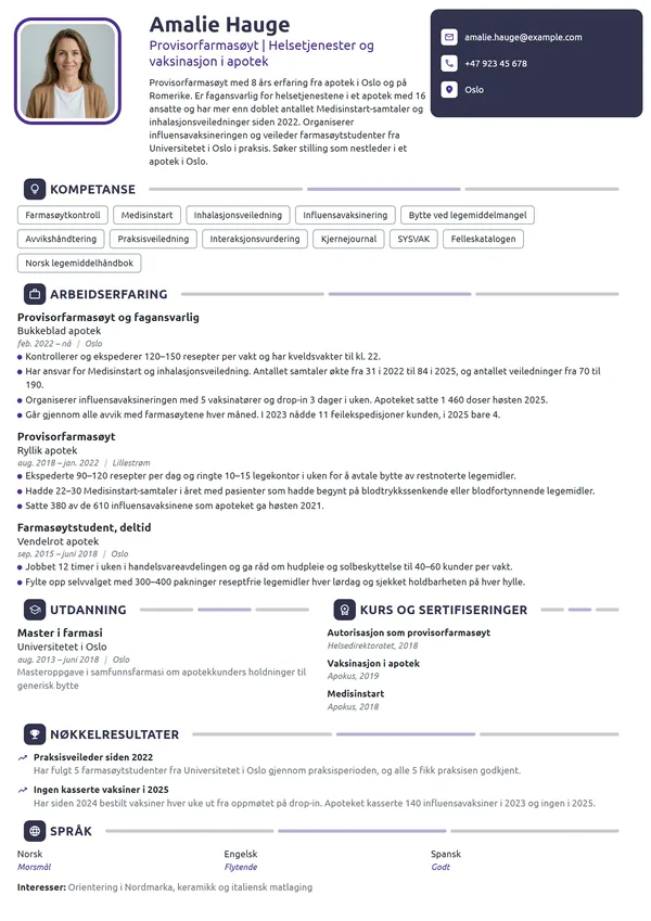 CV-eksempel for farmasøyt i apotek