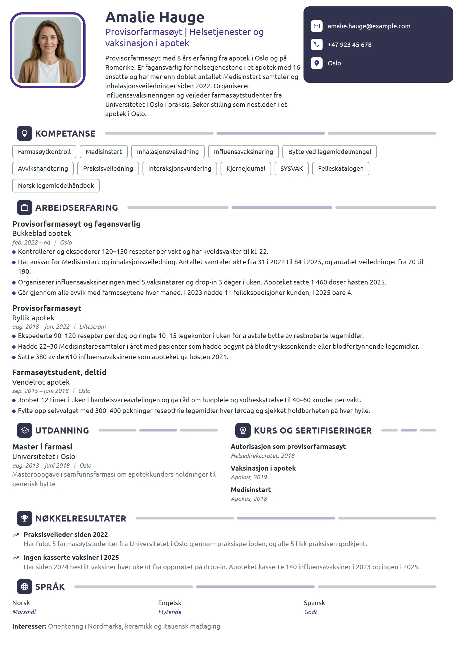 CV-eksempel for farmasøyt i apotek