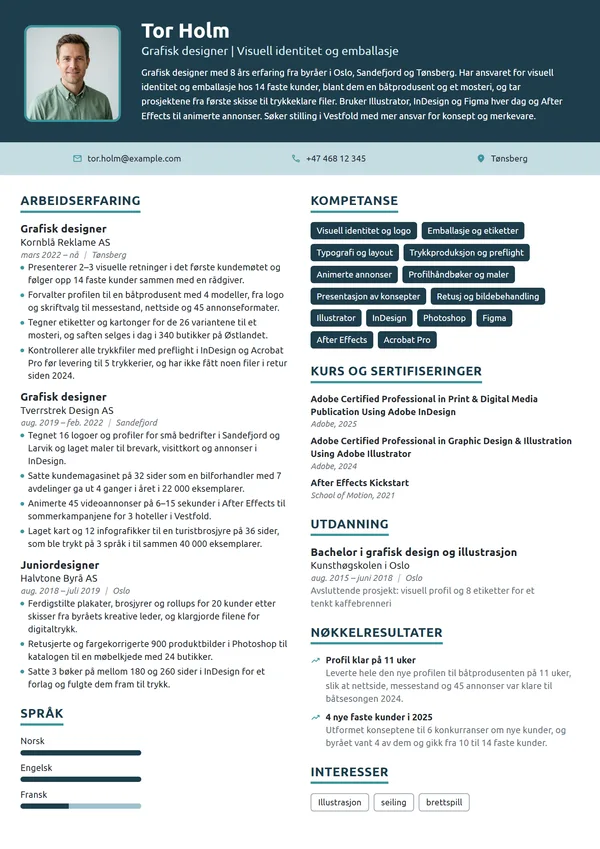 CV-eksempel for grafisk designer i reklamebyrå