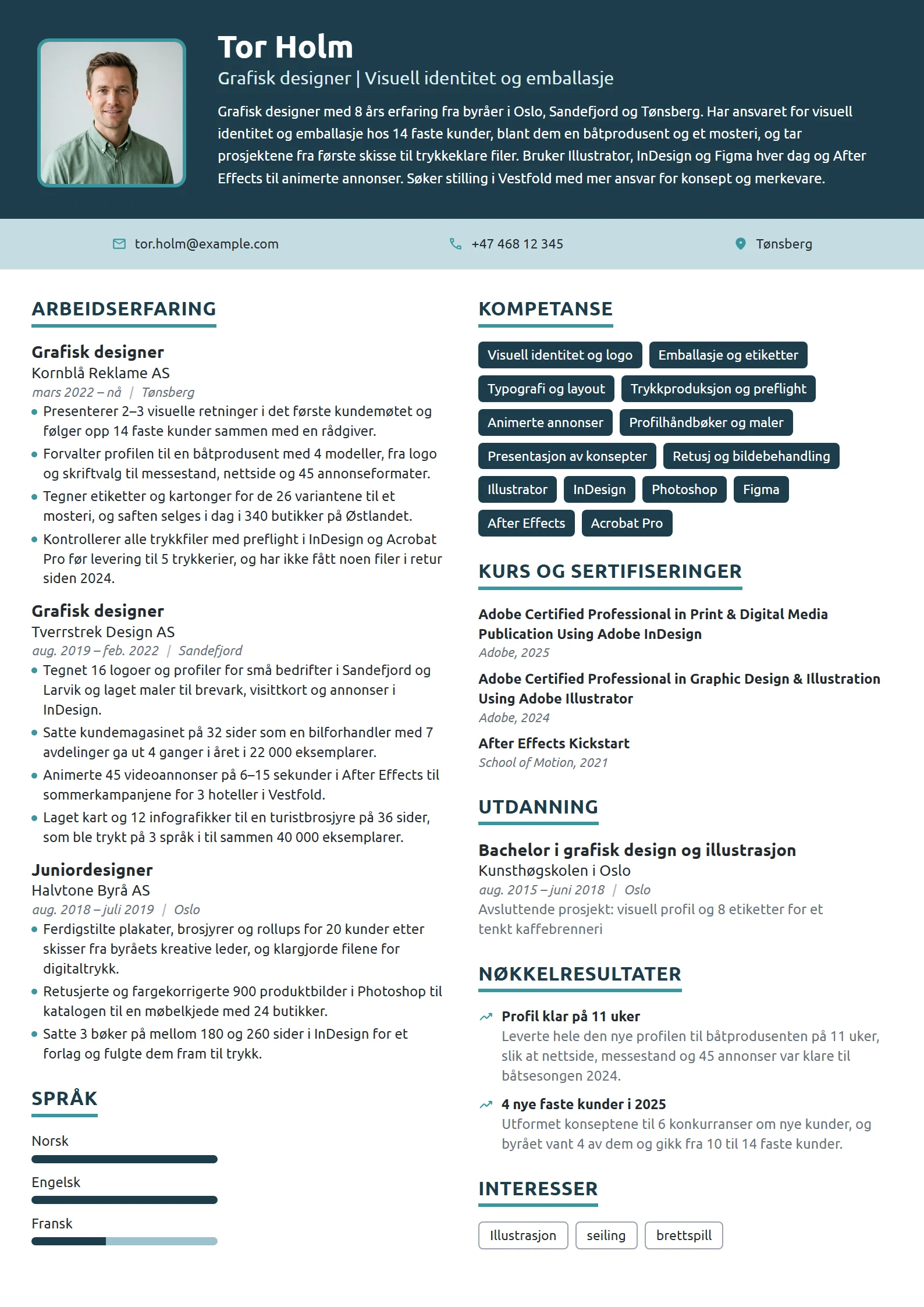 CV-eksempel for grafisk designer i reklamebyrå