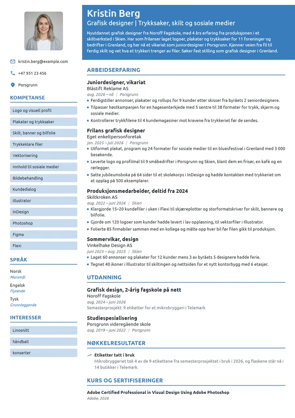 CV-eksempel for nyutdannet grafisk designer