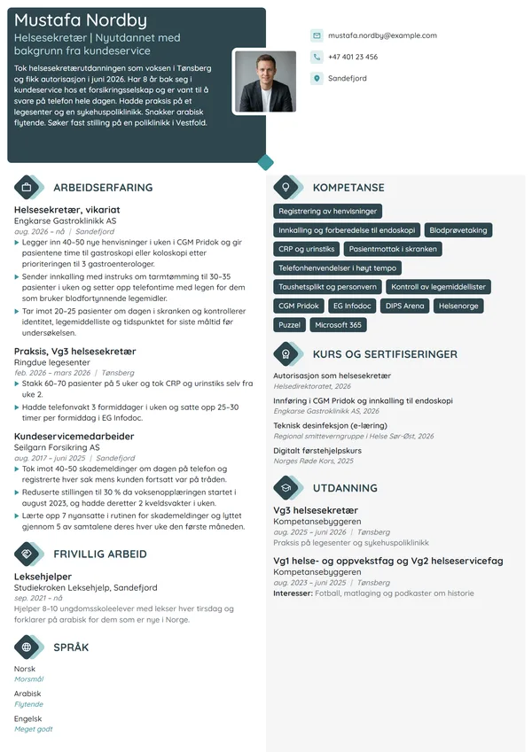 CV-eksempel for nyutdannet helsesekretær