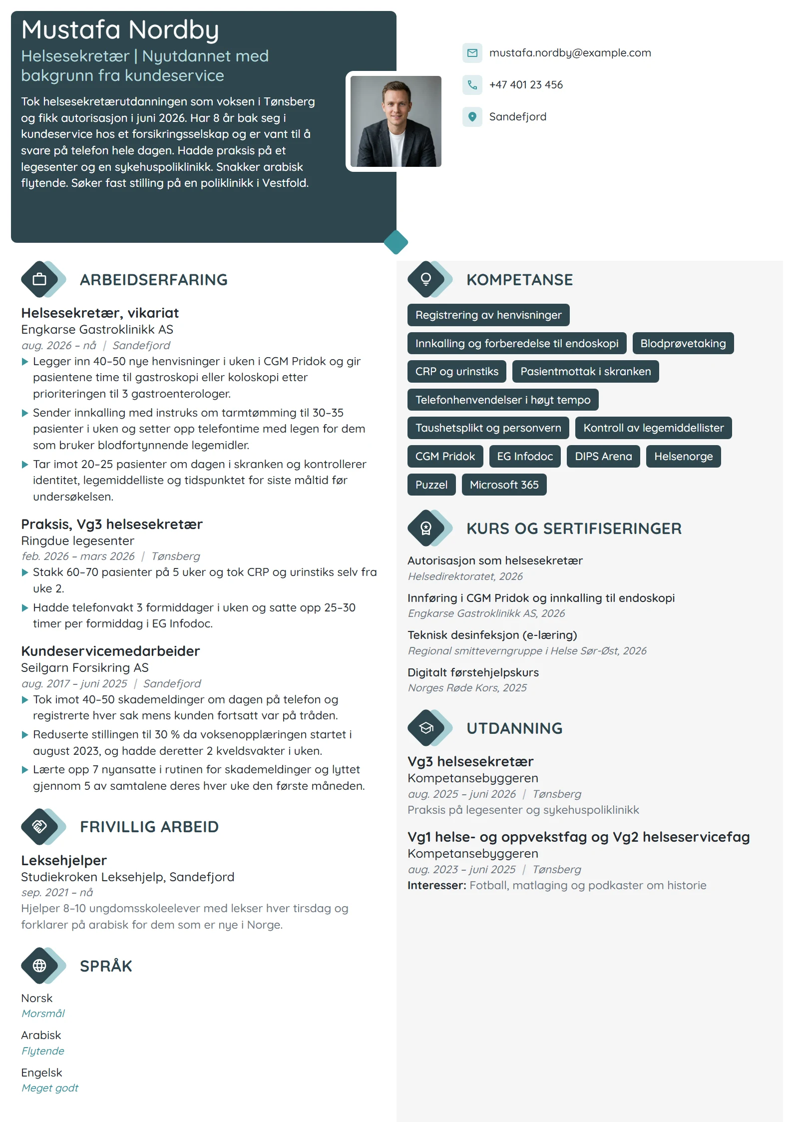 CV-eksempel for nyutdannet helsesekretær