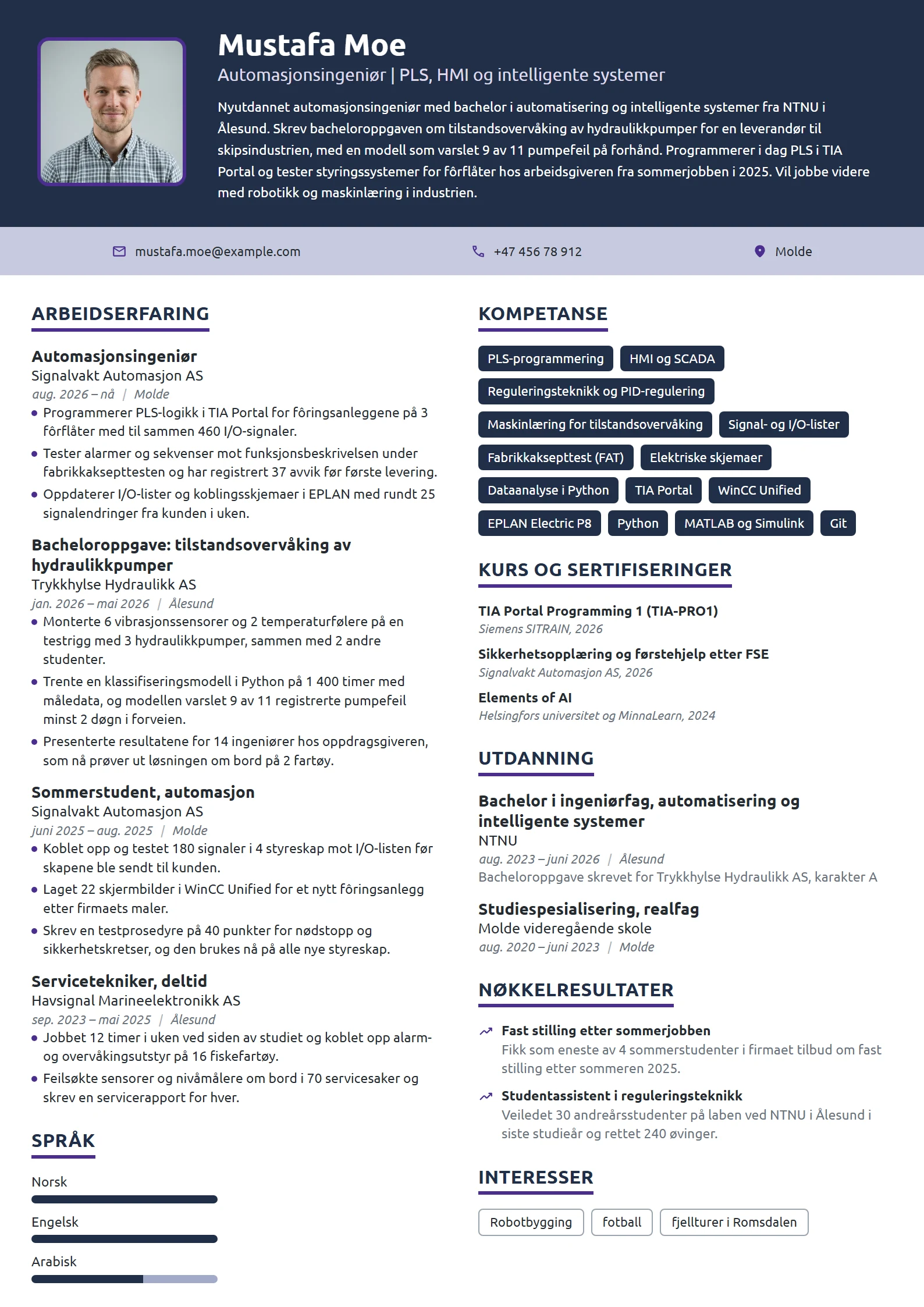 CV-eksempel for nyutdannet automasjonsingeniør