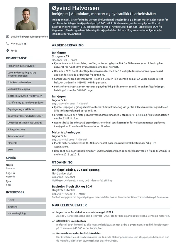CV-eksempel for innkjøper i båtbyggeri