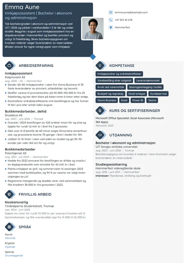CV-eksempel for nyutdannet innkjøpsassistent