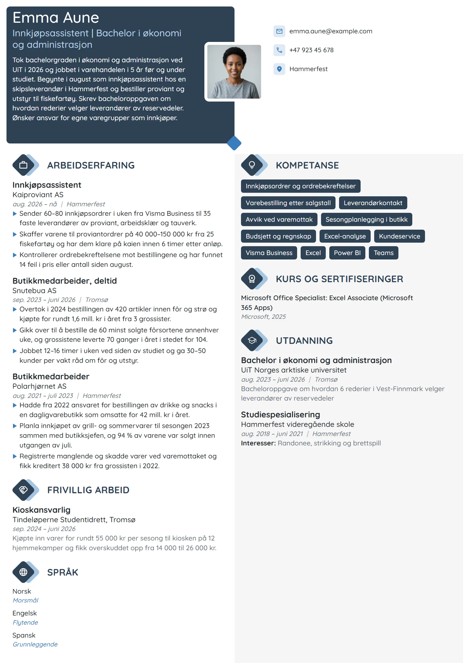 CV-eksempel for nyutdannet innkjøpsassistent