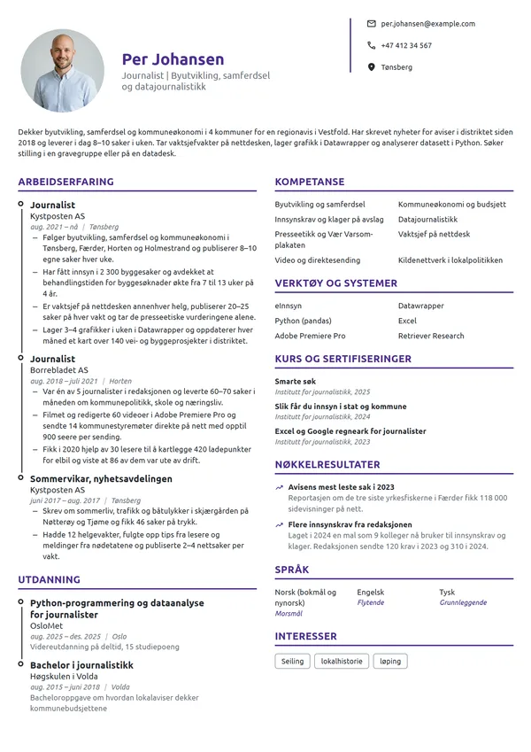 CV-eksempel for journalist i regionavis