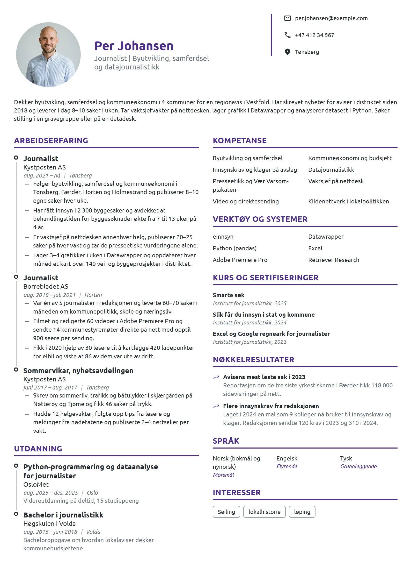 CV-eksempel for journalist i regionavis