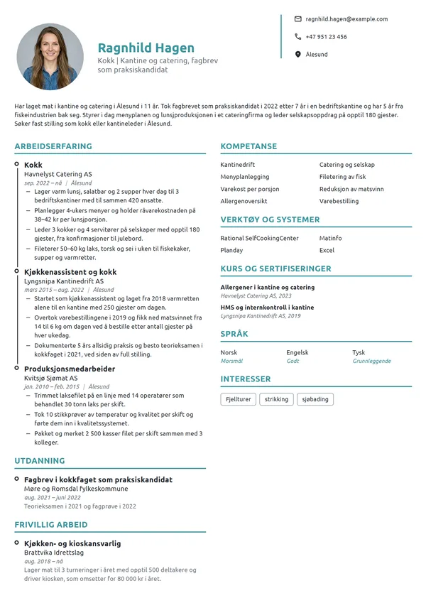 CV-eksempel for kokk med fagbrev som praksiskandidat