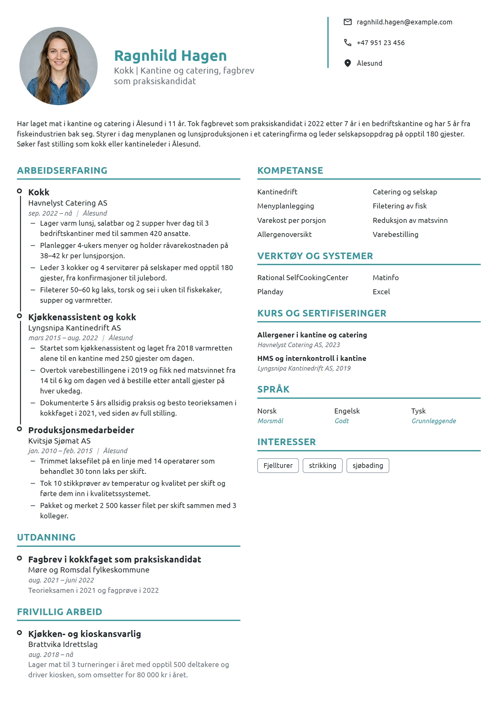 CV-eksempel for kokk med fagbrev som praksiskandidat