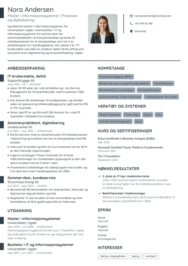 CV-eksempel for nyutdannet konsulent, digitalisering