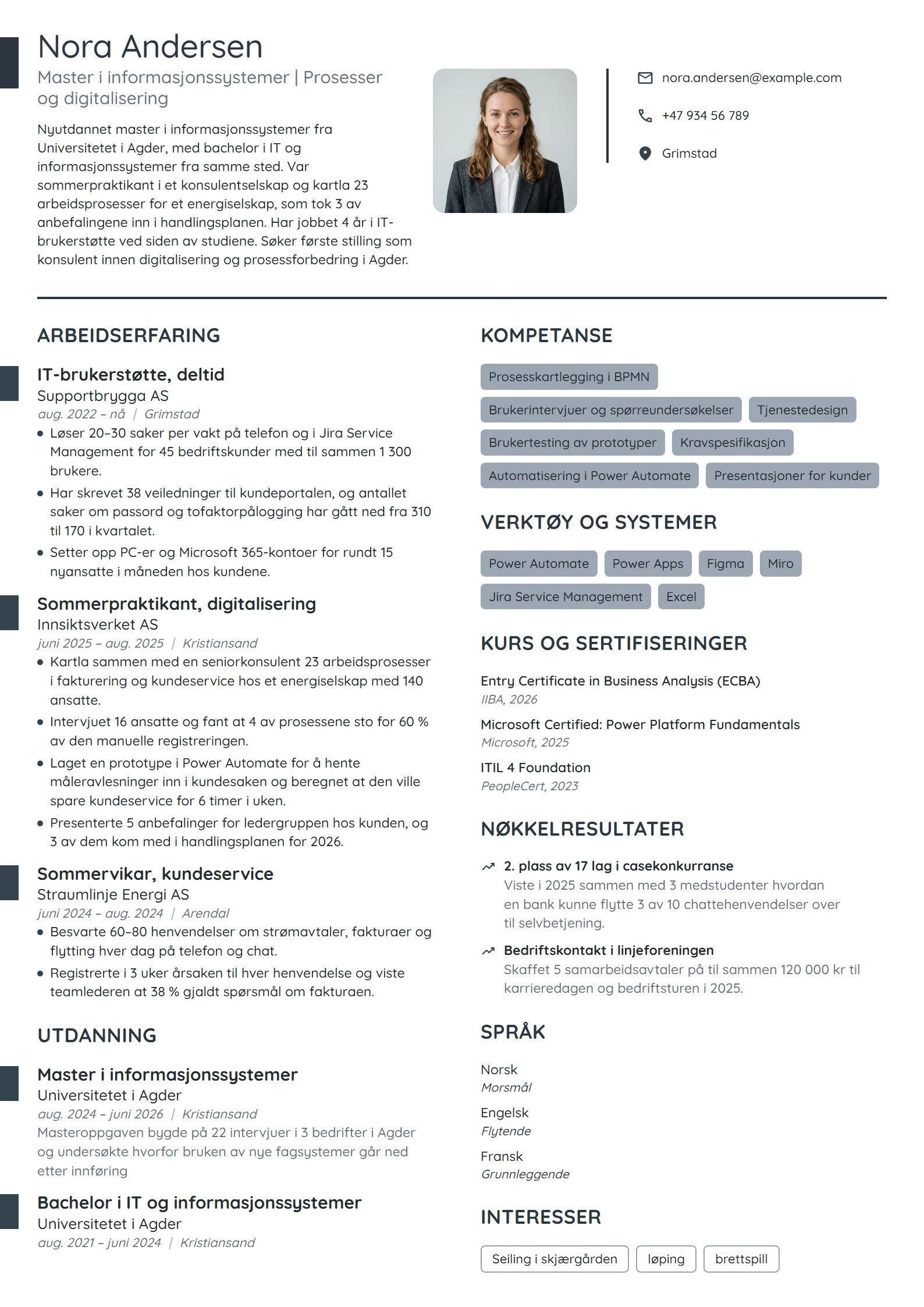 CV-eksempel for nyutdannet konsulent, digitalisering