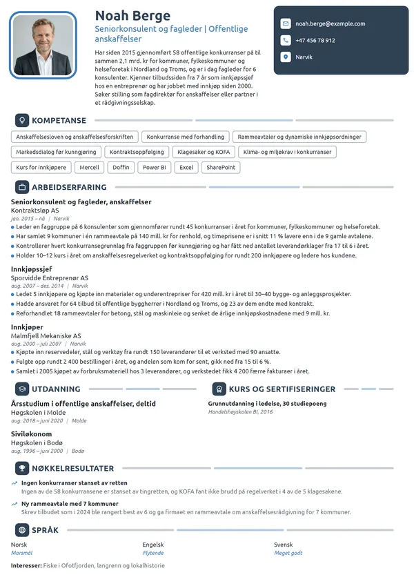CV-eksempel for seniorkonsulent, offentlige anskaffelser