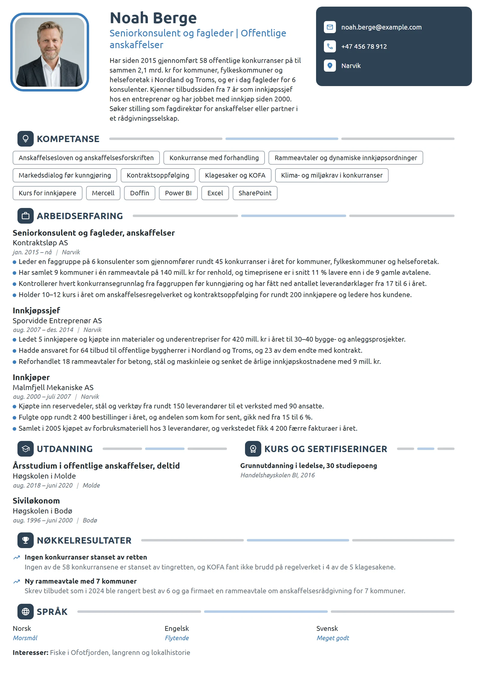 CV-eksempel for seniorkonsulent, offentlige anskaffelser