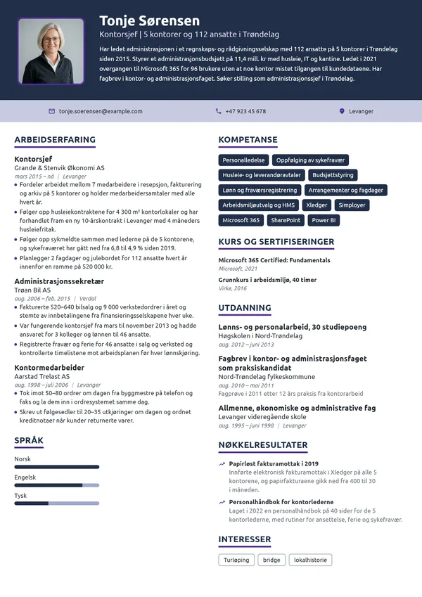 CV-eksempel for kontorsjef med 5 kontorsteder