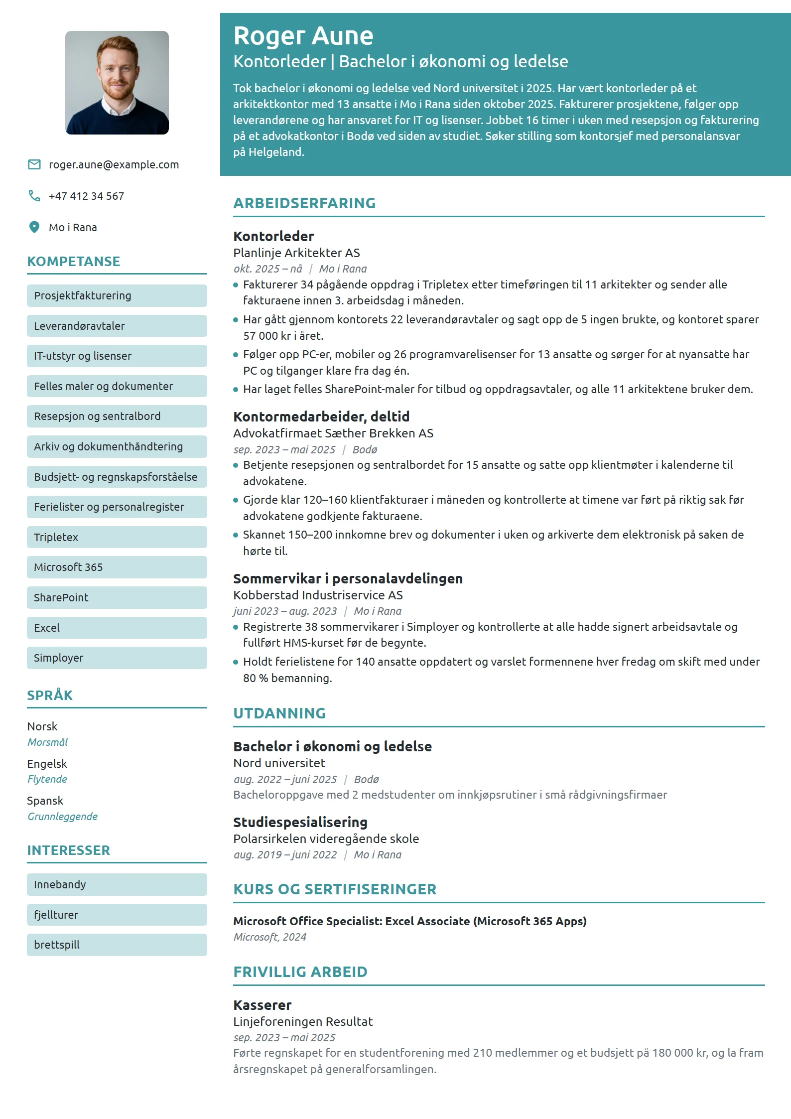 CV-eksempel for nyutdannet kontorleder