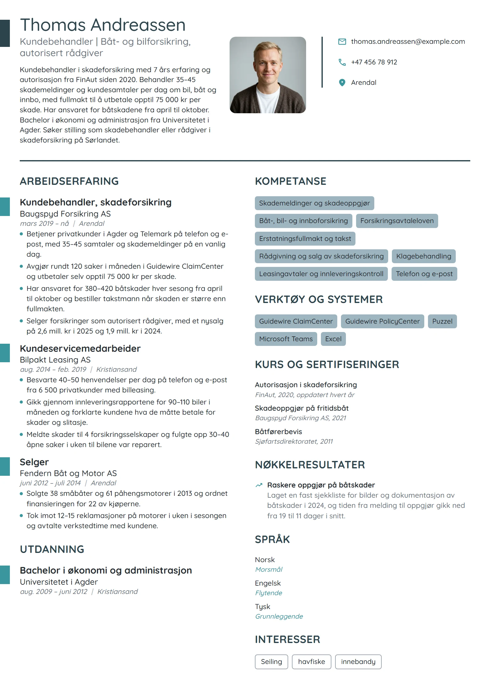 CV-eksempel for kundebehandler i skadeforsikring