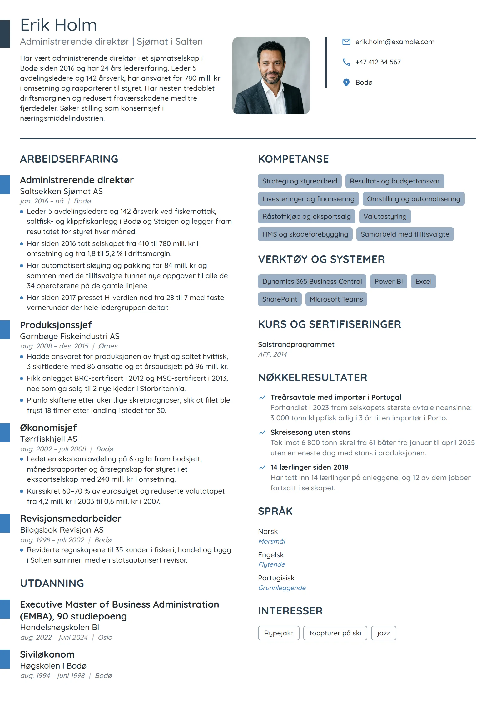 CV-eksempel for administrerende direktør i sjømat