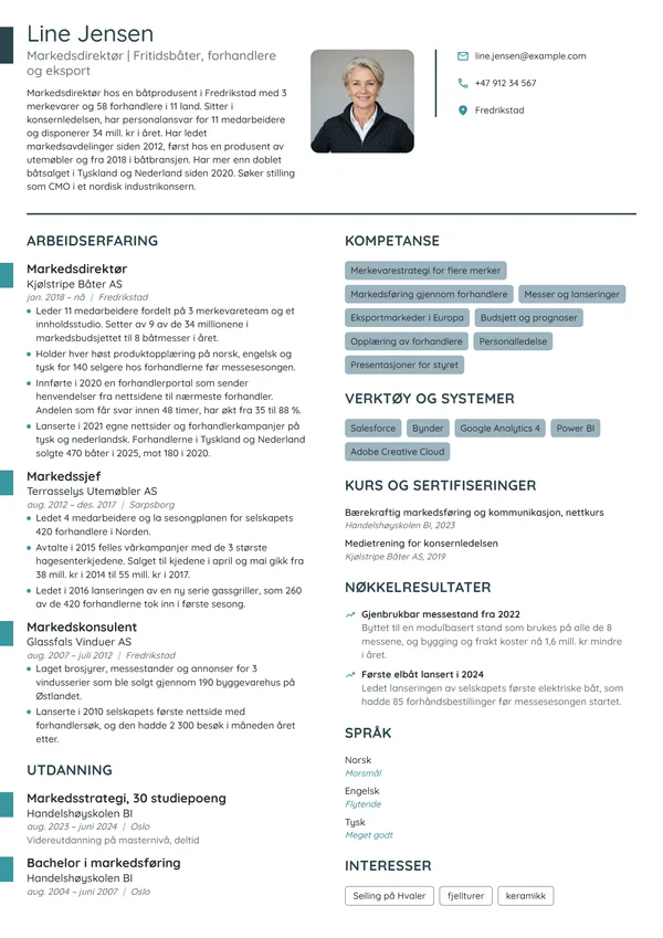 CV-eksempel for markedsdirektør i båtprodusent