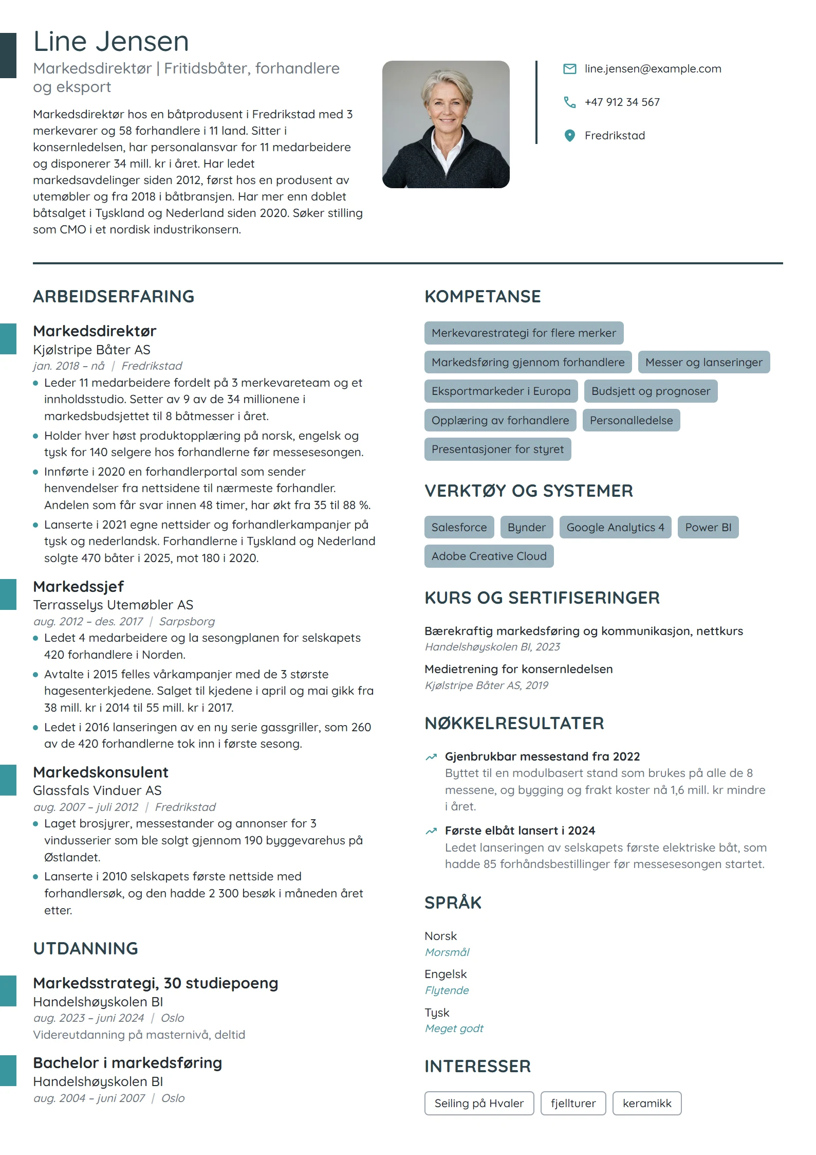 CV-eksempel for markedsdirektør i båtprodusent