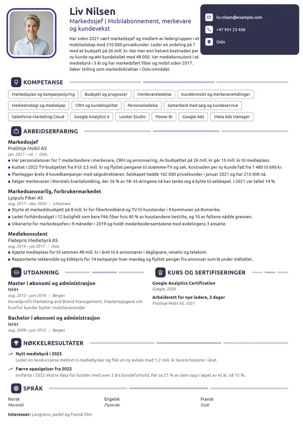 CV-eksempel for markedssjef i mobilselskap