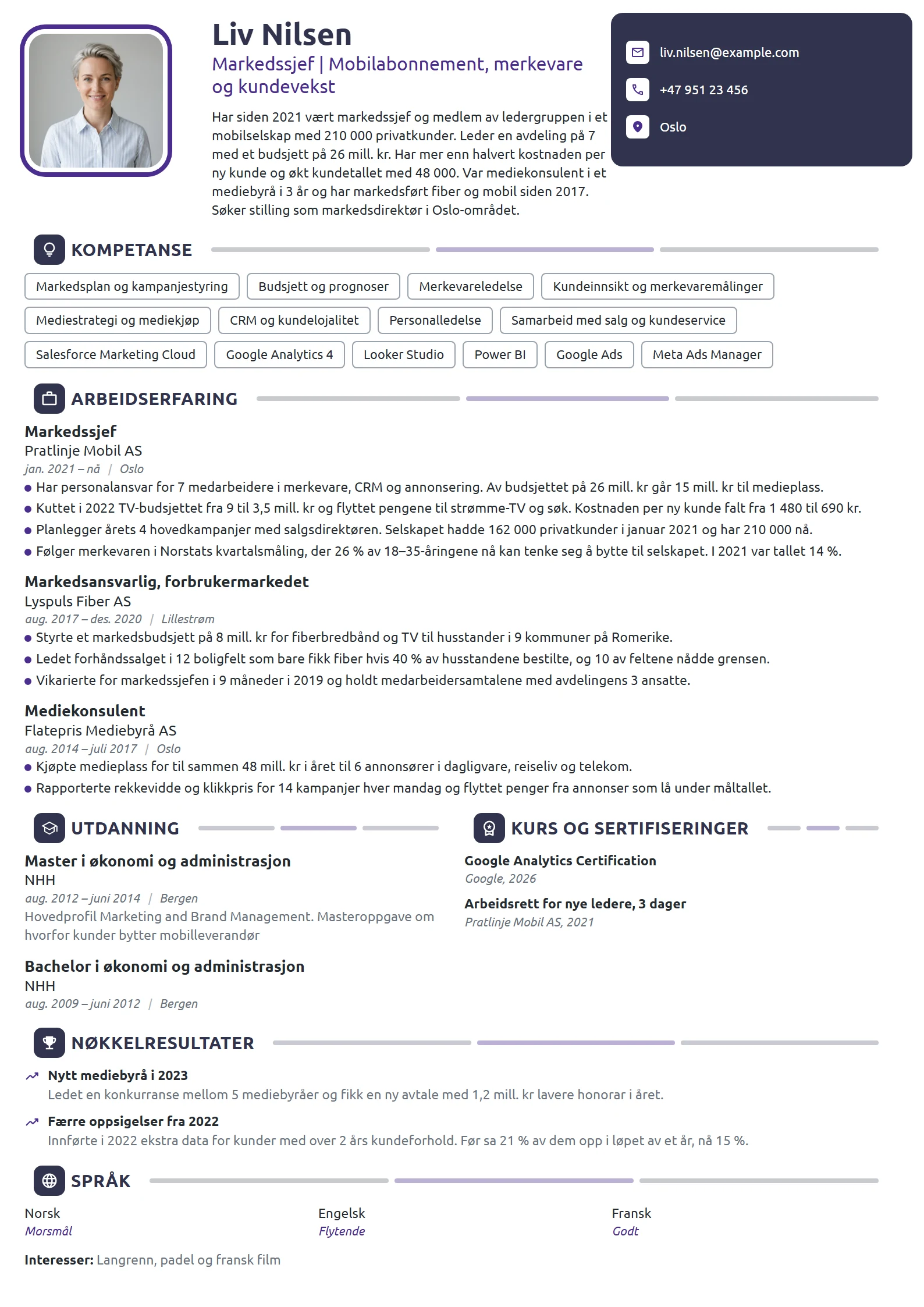 CV-eksempel for markedssjef i mobilselskap