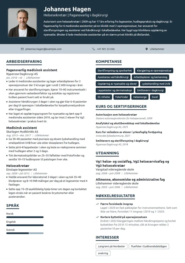 CV-eksempel for fagansvarlig medisinsk assistent
