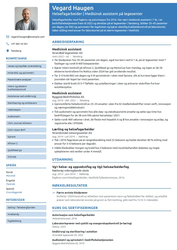 CV-eksempel for medisinsk assistent på legesenter