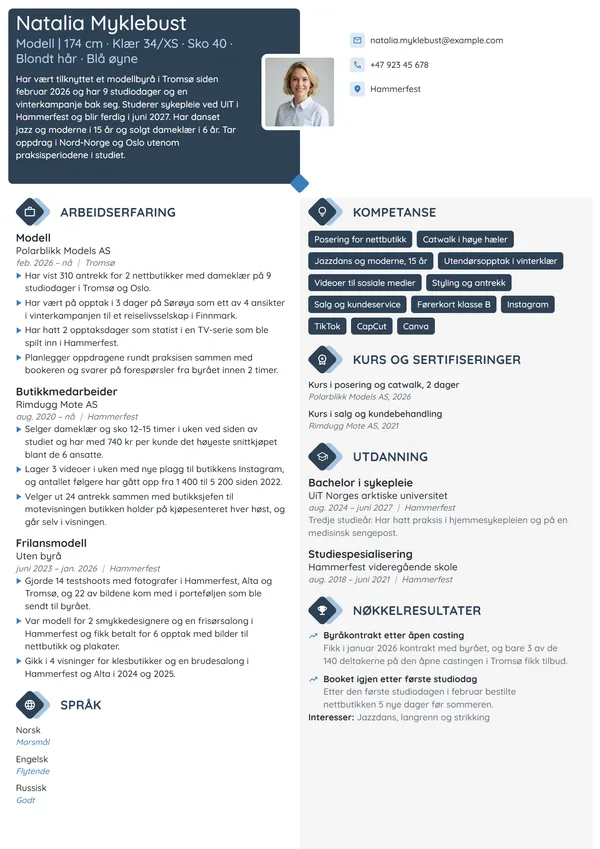 CV-eksempel for ny modell og sykepleierstudent
