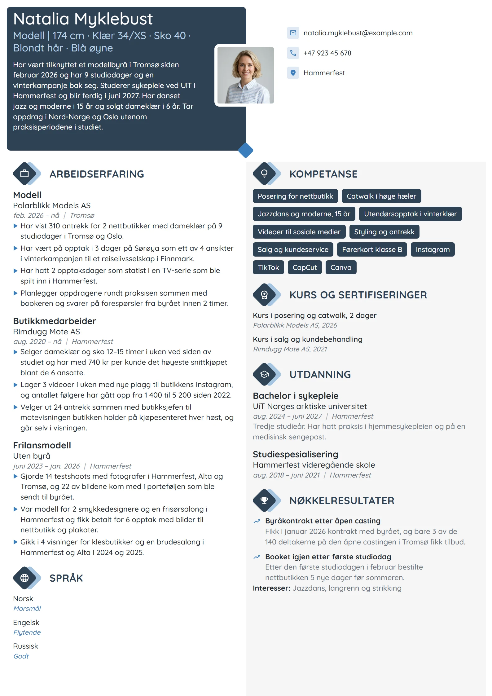 CV-eksempel for ny modell og sykepleierstudent