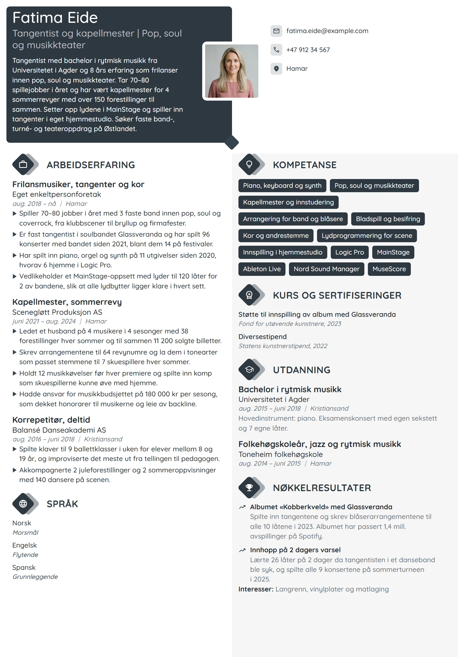 CV-eksempel for frilansmusiker, tangenter