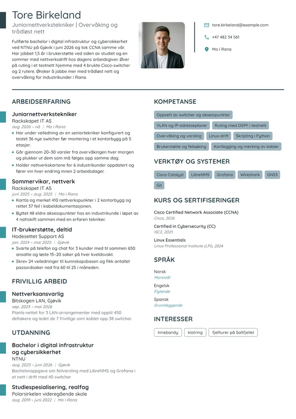 CV-eksempel for nyutdannet nettverkstekniker