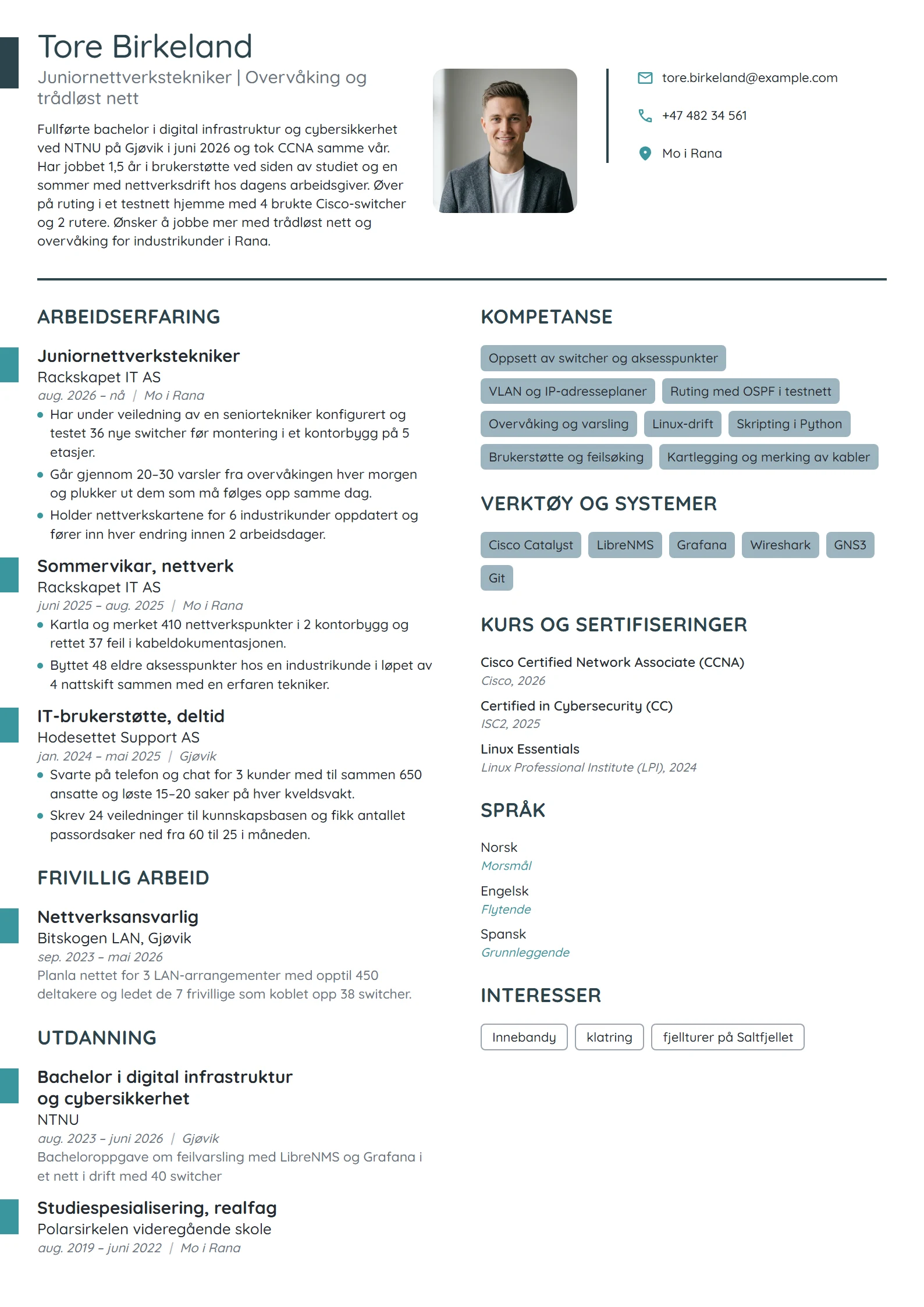 CV-eksempel for nyutdannet nettverkstekniker