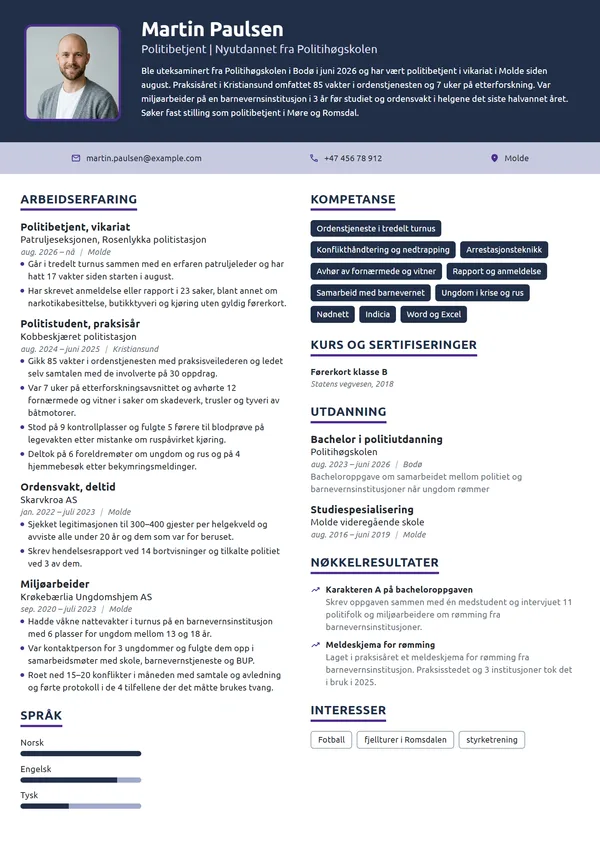 CV-eksempel for nyutdannet politibetjent